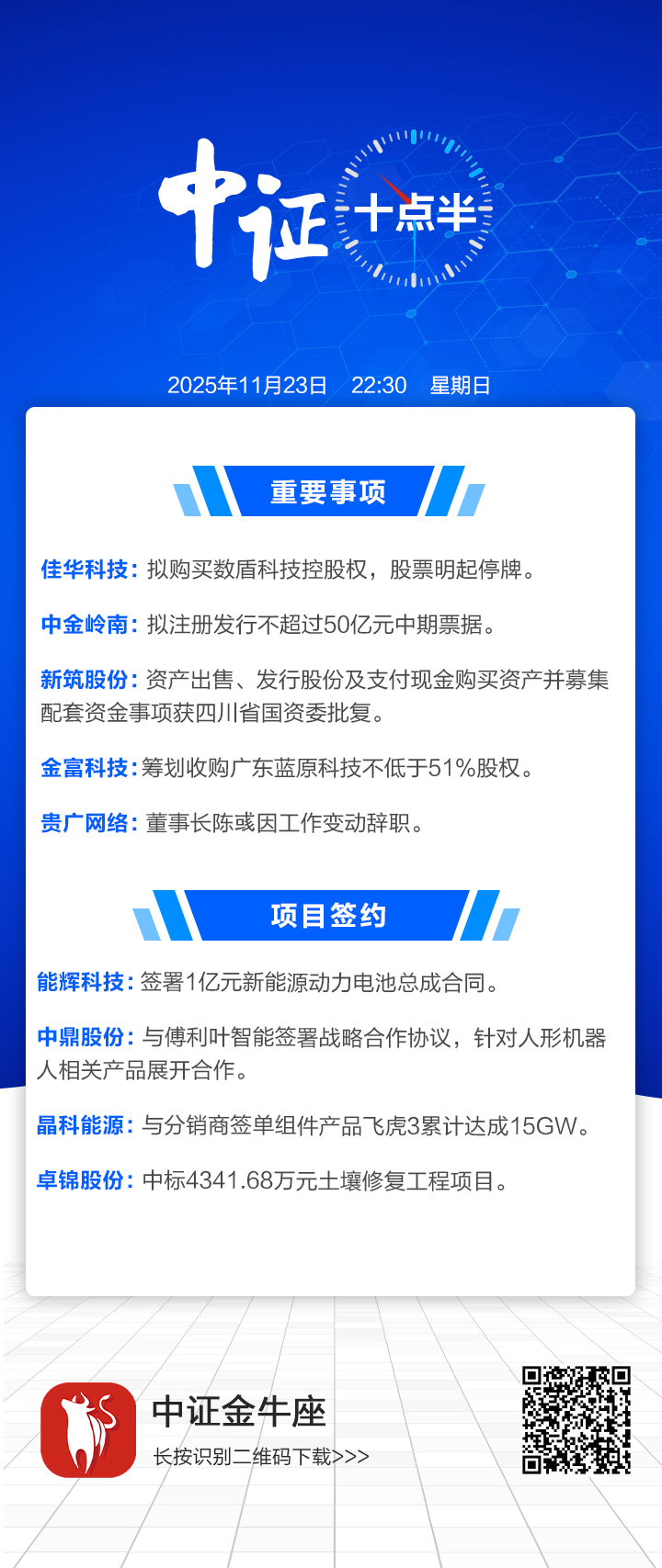 中证十点半】筹划购买数盾科技控股权，佳华科技明起停牌；新筑股份资产出售、发行股份等事项获批